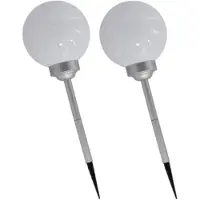 Gerimport Set van 2x stuks solar tuinlampen/prikspots bol op zonne-energie 56 cm - Prikspotjes