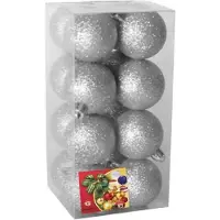 Gerimport 16x stuks kerstballen zilver glitters kunststof 5 cm - Kerstbal