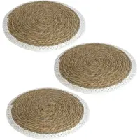 Gerimport Set van 3x stuks pannen onderzetter van zeegras rond 34 x 34 cm - Panonderzetters