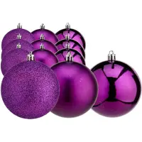 Krist+ Kerstballen - 12x st - paars - kunststof - 8 cm - glitter-glans-mat - Kerstbal