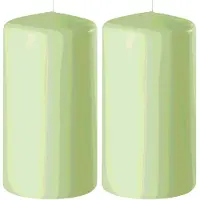 Enlightening Candles 2x Kaarsen lichtgroen 6 x 8 cm 27 branduren sfeerkaarsen - Stompkaarsen