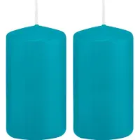 Trend Candles 2x Kaarsen turquoise blauw 6 x 12 cm 40 branduren sfeerkaarsen - Stompkaarsen