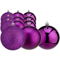 Krist+ Kerstballen - 12x st - paars - kunststof - 6 cm - glitter-glans-mat - Kerstbal