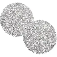 Krist+ Set van 2x stuks ronde gedecoreerde Placemats metallic zilver look diameter 38 cm - Placemats