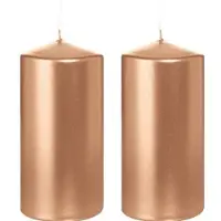 Trend Candles 2x Rosegouden cilinderkaarsen/stompkaarsen 6x12 cm 40 branduren - Stompkaarsen