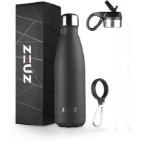 ZEUZ Premium RVS Thermosfles & Drinkfles – Isoleerfles - Waterfles met Rietje - BPA Vrij – 500 ml - Donkergrijs
