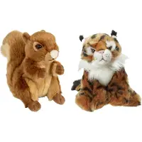 Nature Planet Bosdieren zachte pluche knuffels 2x stuks - Eekhoorn en Lynx van 18 cm - Knuffeldier