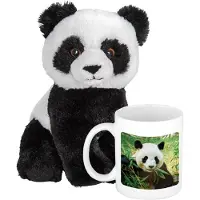 Nature Planet Cadeauset kind - Panda knuffel 19 cm en Drinkbeker/mol Panda 300 ml - Knuffeldier