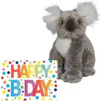 Nature Planet Pluche knuffel koala beer 18 cm met A5-size Happy Birthday wenskaart - Knuffeldier