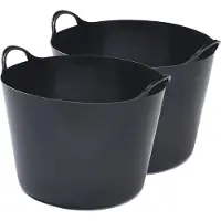Whitefurze 2x stuks flexibele emmers - 39 liter - Kunststof - Zwart - 43 x 49 x 37 cm - Wasmanden