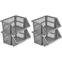 Whitefurze Mand/organizer - 4x - stapelbaar - grijs - 35 x 29 x 17 cm - Opbergmanden