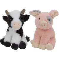 Nature Planet Pluche boerderijdieren knuffels Koe en Varken setje van 19 en 18 cm - Knuffel boederijdieren
