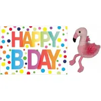 Nature Planet Pluche knuffel flamingo 15 cm met A5-size Happy Birthday wenskaart - Vogel knuffels