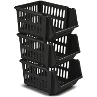 Whitefurze Manden/organisers - 3x stuks - stapelbaar - zwart - 23 x 21 x 13 cm - Opbergmanden