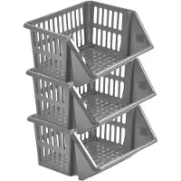 Whitefurze Mand/organizer - 3x - stapelbaar - grijs - 35 x 29 x 17 cm - Opbergmanden
