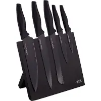 Altom Design zwart magnetisch messenblok met 5 zwarte messen - Ergonomische handgrepen - Prachtig design - Modern en elegant - Met 5 zwarte messen