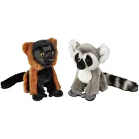Ravensden Apen serie zachte pluche knuffels 2x stuks - Ringstaart Maki en Vari Aapje van 18 cm - Knuffel bosdieren