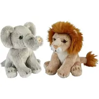 Ravensden Safari dieren serie pluche knuffels 2x stuks - Olifant en Leeuw van 15 cm - Knuffeldier