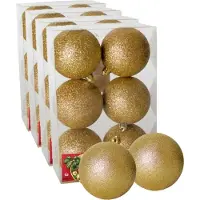 Gerimport 24x stuks kerstballen goud glitters kunststof diameter 8 cm - Kerstboom versiering