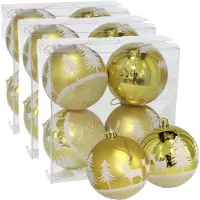 Gerimport 12x stuks gedecoreerde kerstballen goud kunststof diameter 8 cm - Kerstboom versiering