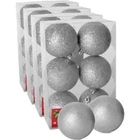 Gerimport Kerstballen - 24x - zilver - kunststof - glitters - D8 cm - kerstversiering