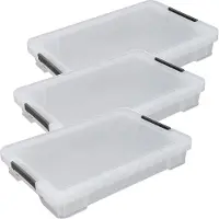 Whitefurze Opbergbox - 3x stuks - 12 liter - Transparant - 55 x 36 x 9 cm - kunststof - opslag oplossingen - kist - met deksel