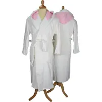 Artg Robezz - Badjas - Gekleurde Capuchon - White / Light Pink - Maat XXL - (2XL)