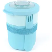 Amuse Life - Lunchpot - Ontbijtbeker - Morning & Noon Bowl - Met spork en rekker - 2 compartimenten 500 + 150 ml - blauw