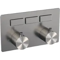Brauer Brushed Carving 3-weg inbouwthermostaat met drukknoppen met in- en afbouwdelen RVS geborsteld PVD