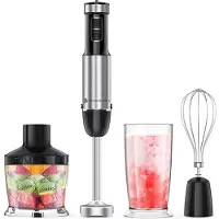 Kitchenbrothers Staafmixer Set – 4-in-1 Hakmolen, Garde & Maatbeker – 800W – 6 Snelheden + Turbostand – 600 ml – Zwart/RVS