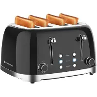 Kitchenbrothers Retro Broodrooster - Toaster - 6 Warmteniveaus - 4 Extra Brede Sleuven - 1630W - Zwart