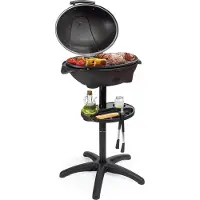Kitchenbrothers Elektrische BBQ - met Grillplaat - Anti-aanbaklaag - Incl. Plank/Houders - Grilloppervlak 46,5x33,8cm - tot 300°C - 2400W - Zwart