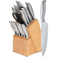Kitchenbrothers Messenset - Messenblok - 16-Delig - met Schaar en Aanzetstaal - Rubberwood