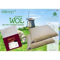 ISleep Wollen Hoofdkussen Basic Set (2 Kussens + 2 Moltonslopen) - 100% Wol - 60x70cm - Ecru