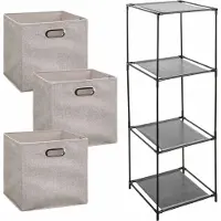 Bathroom Solutions Kastmandjes/opberg mandjes - beige - 3x stuks van 29 Liter - In rekje van 34 x 98 cm - Opbergmanden