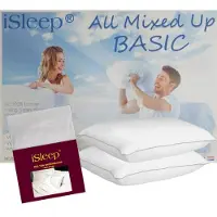 ISleep All Mixed Up Basic Hoofdkussen Set (2 Kussens + 2 Moltonslopen) - Puntkussen - 60x70 cm - Wit
