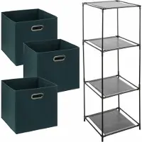 Bathroom Solutions Kastmandjes/opberg mandjes - emerald groen - 3x stuks van 29 Liter - In rekje van 34 x 98 cm - Opbergmanden