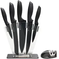 Kitchenbrothers Messenset - Messenblok - 7-Delig - met Messenslijper - Zwart