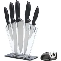 Kitchenbrothers Messenset - Messenblok - 7-Delig - met Messenslijper - RVS/Zwart