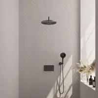 Brauer Gunmetal Edition thermostatische inbouw regendouche met 3 standen handdouche, gebogen muurarm en hoofddouche 30cm set 58 gunmetal geborsteld PVD
