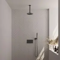 Brauer Gunmetal Carving thermostatische inbouw regendouche met staafhanddouche, plafondarm en hoofddouche 20cm set 53 gunmetal geborsteld PVD