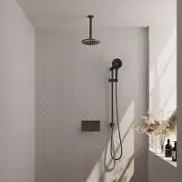 Brauer Gunmetal Carving thermostatische inbouw regendouche met 3 standen handdouche, plafondarm, glijstang en hoofddouche 20cm set 71 gunmetal geborsteld PVD