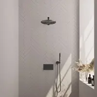 Brauer Gunmetal Carving thermostatische inbouw regendouche met staafhanddouche, rechte muurarm en hoofddouche 30cm set 50 gunmetal geborsteld PVD