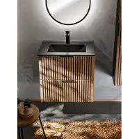 Comad Xilo Black Wotan FSC badkamermeubel 60cm met zwarte wastafel 1 kraangat zwart/eiken