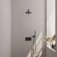 Brauer Black Carving thermostatische inbouw regendouche met staafhanddouche, rechte muurarm en hoofddouche 20cm set 49 zwart mat