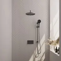 Brauer Gunmetal Edition thermostatische inbouw regendouche met 3 standen handdouche, gebogen muurarm, glijstang en hoofddouche 30cm set 70 gunmetal geborsteld PVD