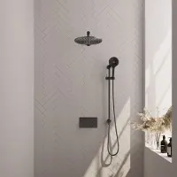 Brauer Gunmetal Edition thermostatische inbouw regendouche met 3 standen handdouche, rechte muurarm, glijstang en hoofddouche 30cm set 68 gunmetal geborsteld PVD