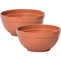 Prosperplast Set van 2x stuks tafelstuk plantenpotten/bloempotten kunststof dia 65 cm en hoogte 24 cm terra cotta - Plantenpotten