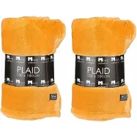 In the Mood 2x Stuks Fleece dekens/fleeceplaids honing geel 130 x 180 cm polyester - Plaids