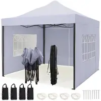 LifeGoods Partytent - Paviljoen - EasyUp - Opvouwbaar - 4 Zijwanden - Waterdicht - Met Draagtas met wieltjes - 292 x 292 cm - Donkergrijs
